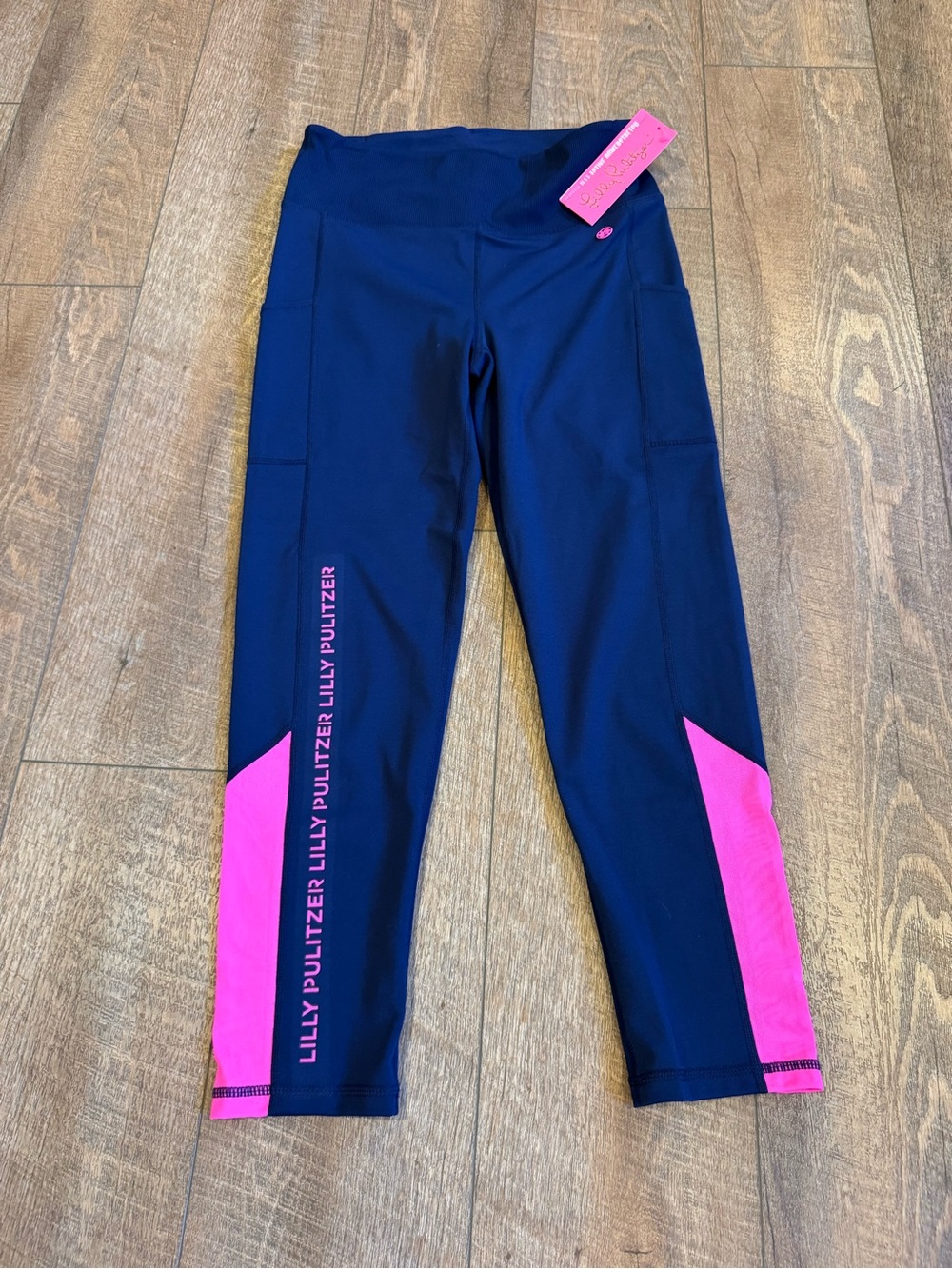 Lilly Pulitzer Luxletic Weekender High-Rise Midi Leggings Navy & Pink Size Med